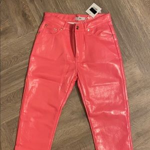 Pink faux leather pants